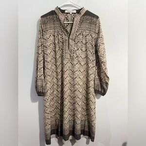 Bella Tu Boho Embroidered Tunic Dress Small Brown Beaded V-Neck